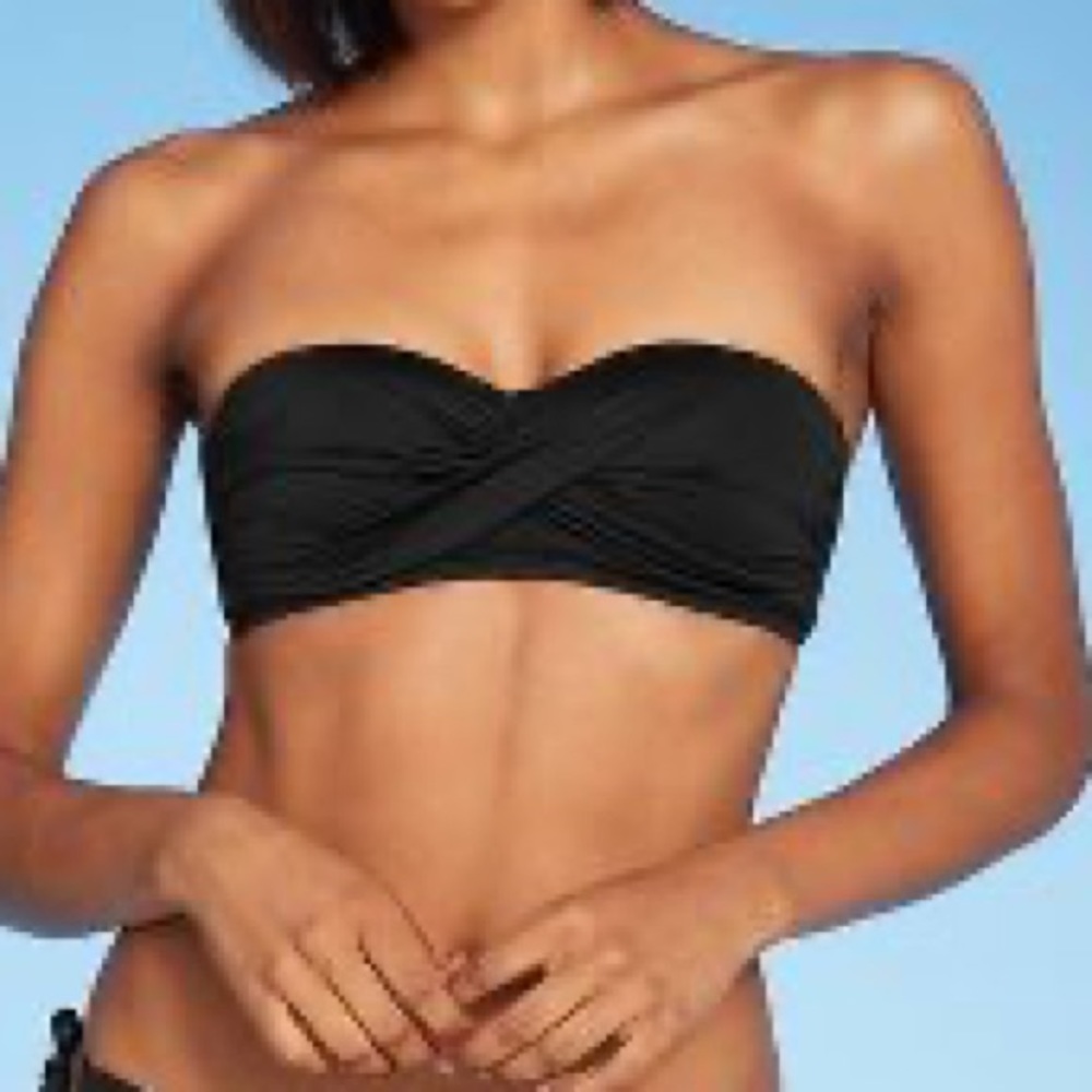 Kona Sol, black bandeau bikini top, small, NWOT